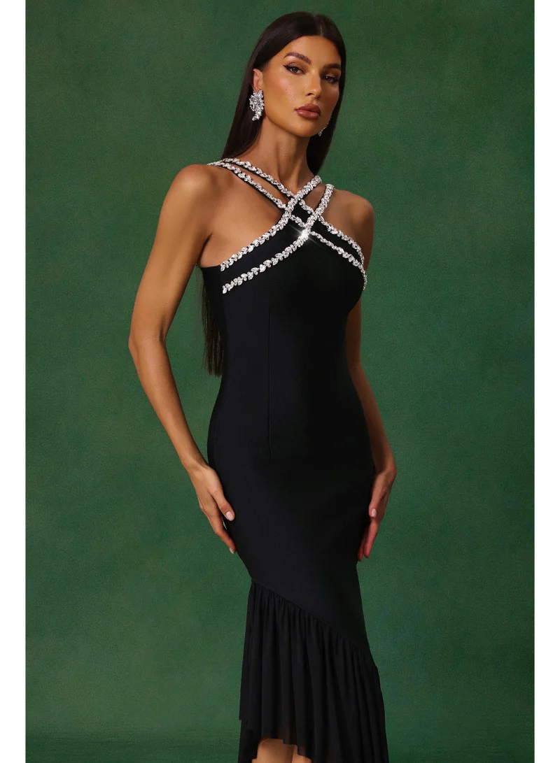 Bella Barnett Nialla Sleeveless Diamond Flounce Bandage Maxi Dress